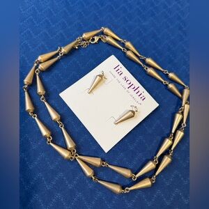 Lia Sophia Elegant Gold Cone Earrings and Necklace